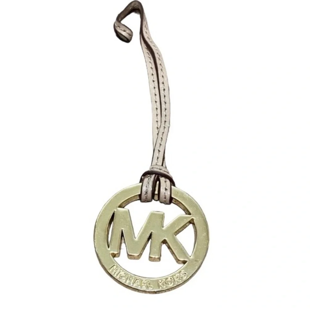 Michael Kors mk replacement bag charm hang tag  Cream leather gold tone